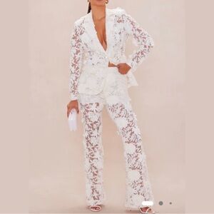NWT Fashion Nova Luxe Cream  Floral Lace Pantsuit